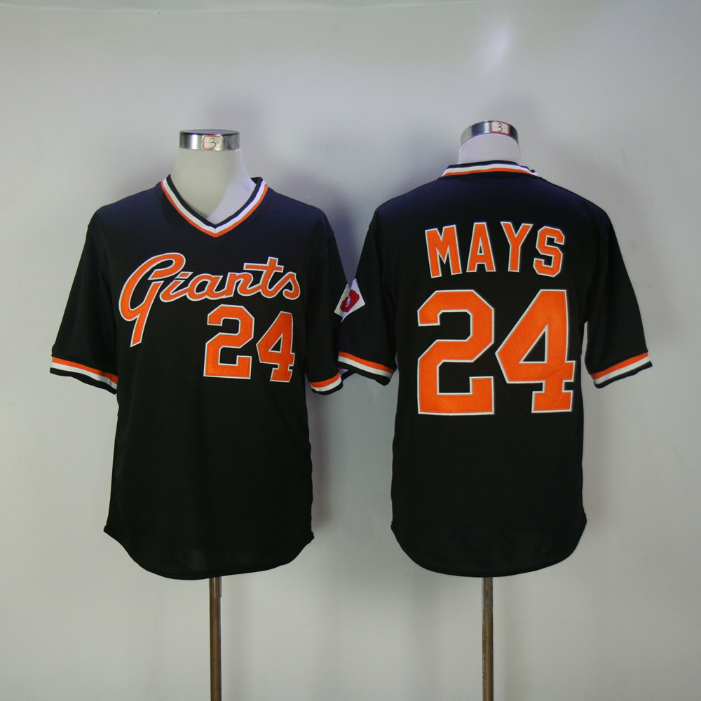Men San Francisco Giants #24 Mays Black Throwback MLB Jerseys